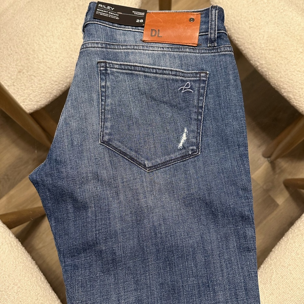 DL1961 Riley Boyfriend Jeans - Medium Blue with Brown Patch